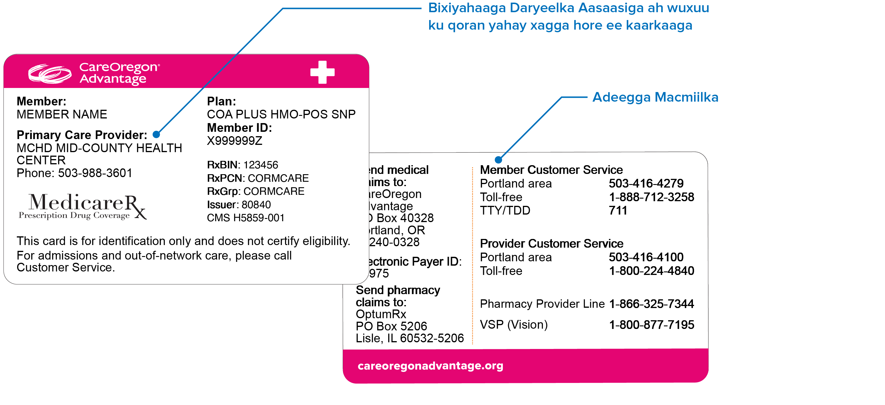 Kaarka aqoonsiga xubinta ee CareOregon Advantage