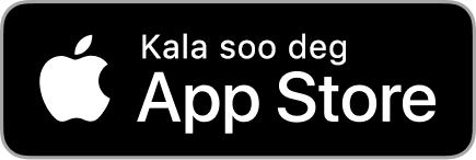 Badhan madow oo u ogolaanaya dadka isticmaala inay soo dejiyaan app; badhanka ayaa leh, "Download on App Store" oo wata calaamadda Apple.